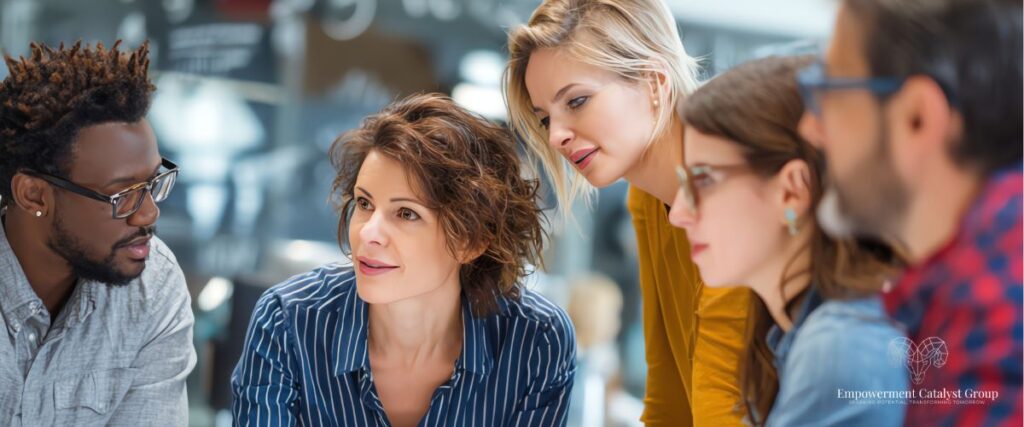 Clarity is kindness; a team meeting with clarity in an office setting.